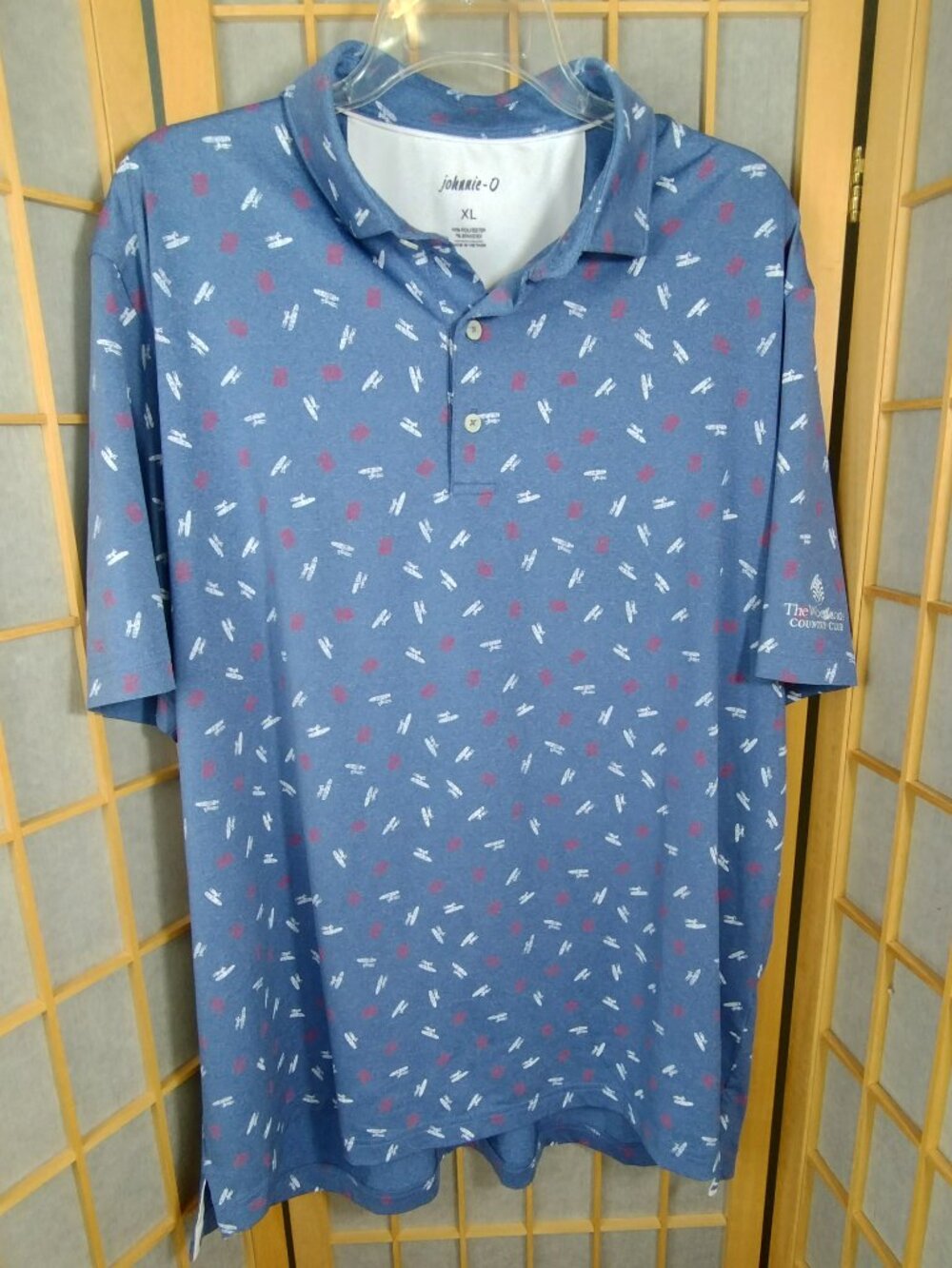Johnnie O Polo Shirt Lake Blue JO Flag Graphic Short Sleeve Size XL